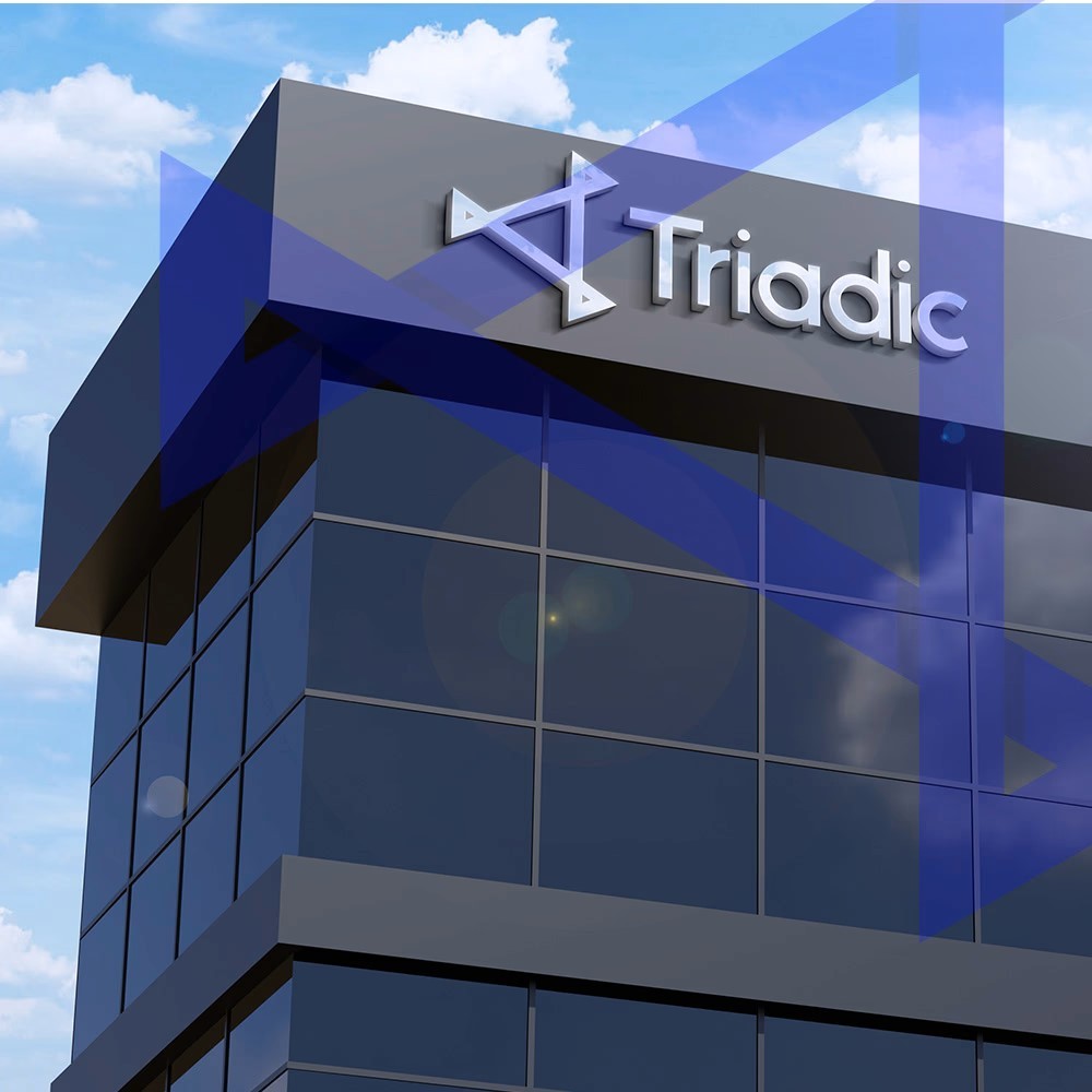 Triadic logo and tech branding assets designed with clean, modern UI Digital interface mockups for Triadic, a technology solutions startup
