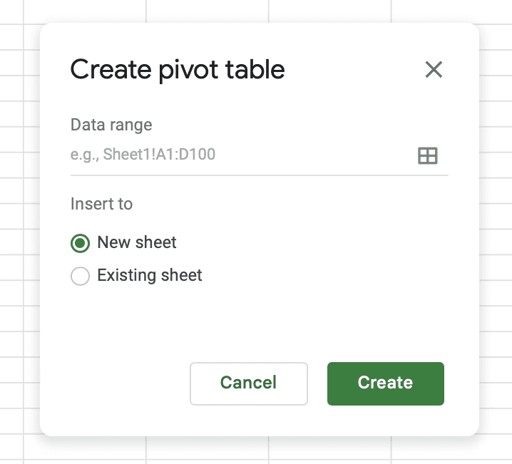 Now, you will see an option to create a pivot table. Click on that and choose “Create”