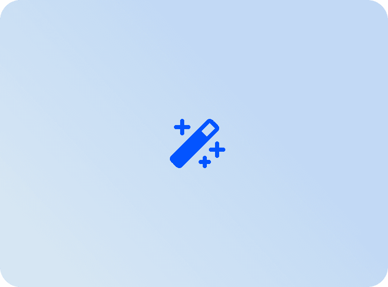 A simple blue icon with a light background, featuring abstract shapes and a pencil-like design.