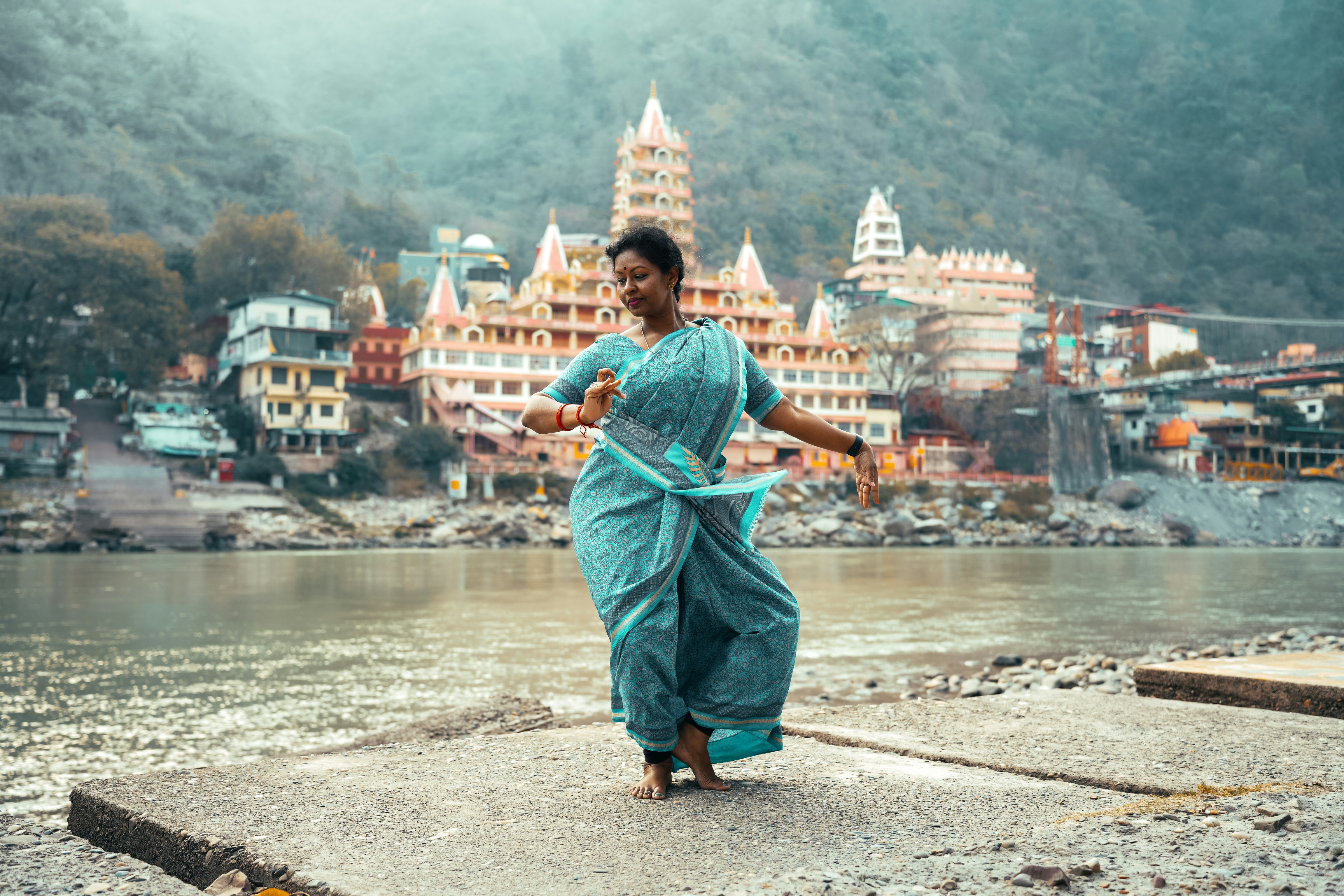 Lady dancing in rishikesh