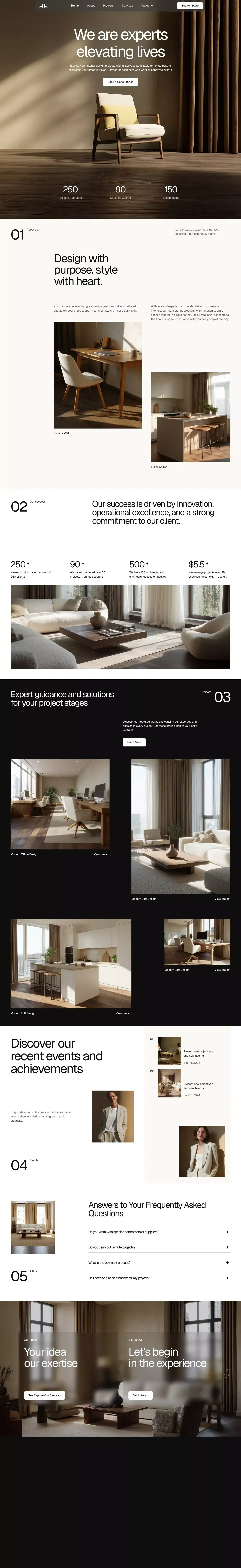 Luzen - Webflow Website Template portfolio page screenshot showcasing Architecture and Design design