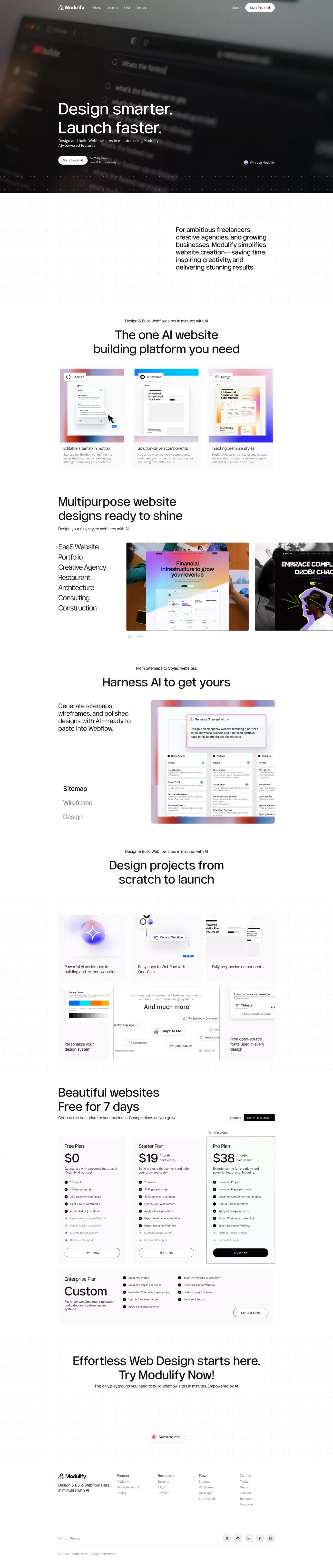 Modulify AI – Design Smarter, Build Fast landing page screenshot showcasing AI and Design design
