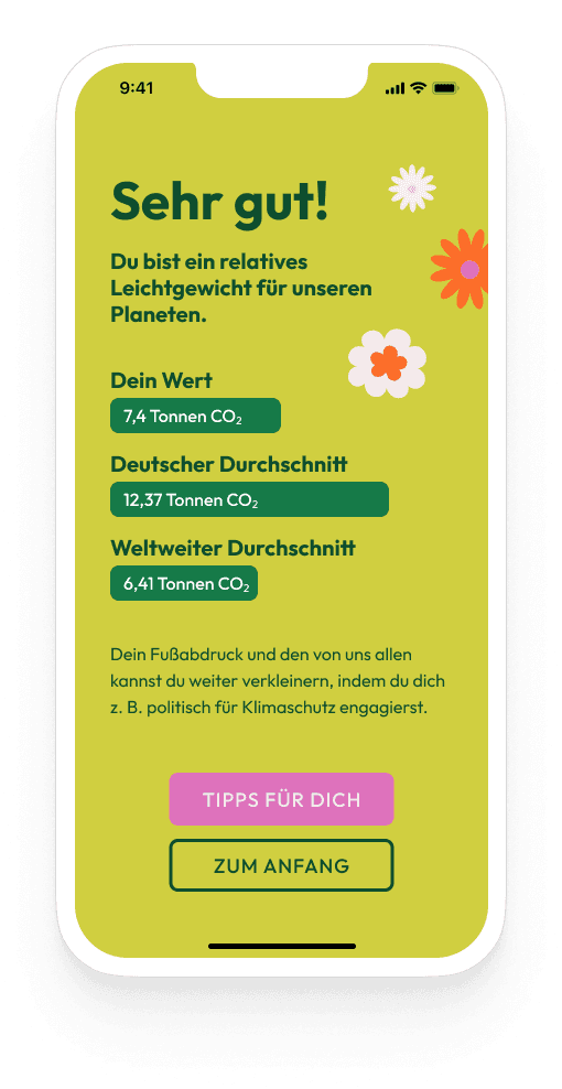 Ergebnisscreen nach dem beantworten aller Fragen