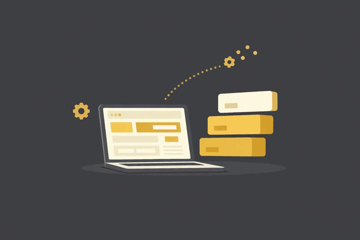 Minimal illustration of a laptop displaying stacked pricing tiers representing small business website costs.