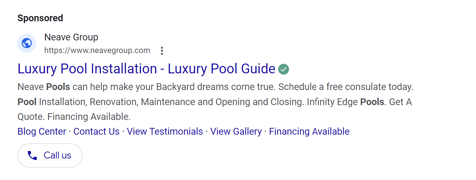 pool builder google ad sample