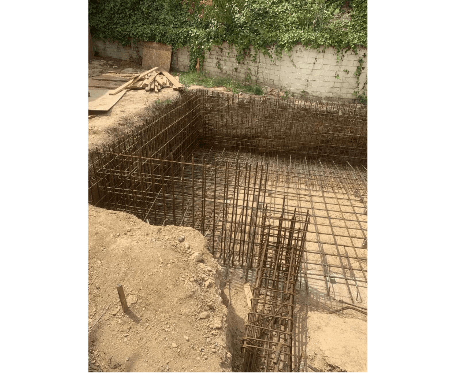 Steel reinforcement foundation prepared for Los Angeles home construction