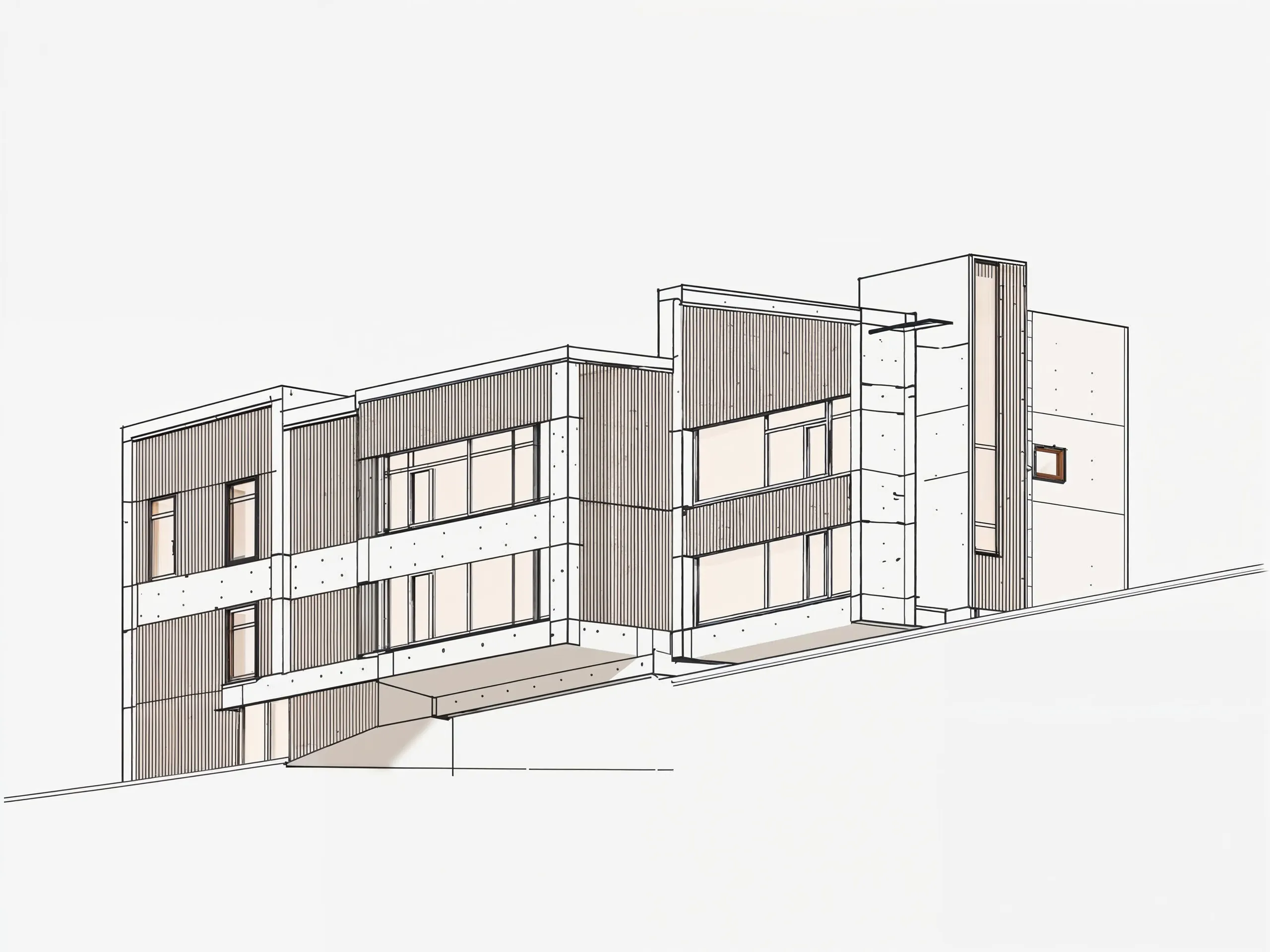 AI-generated elevation render of a modern residential building created with MINIST.