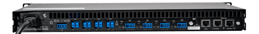 Connect Series 704D amplifier rear panel with ports