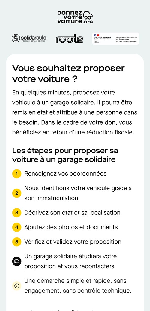 Version mobile du formulaire de Donnez votre voiture