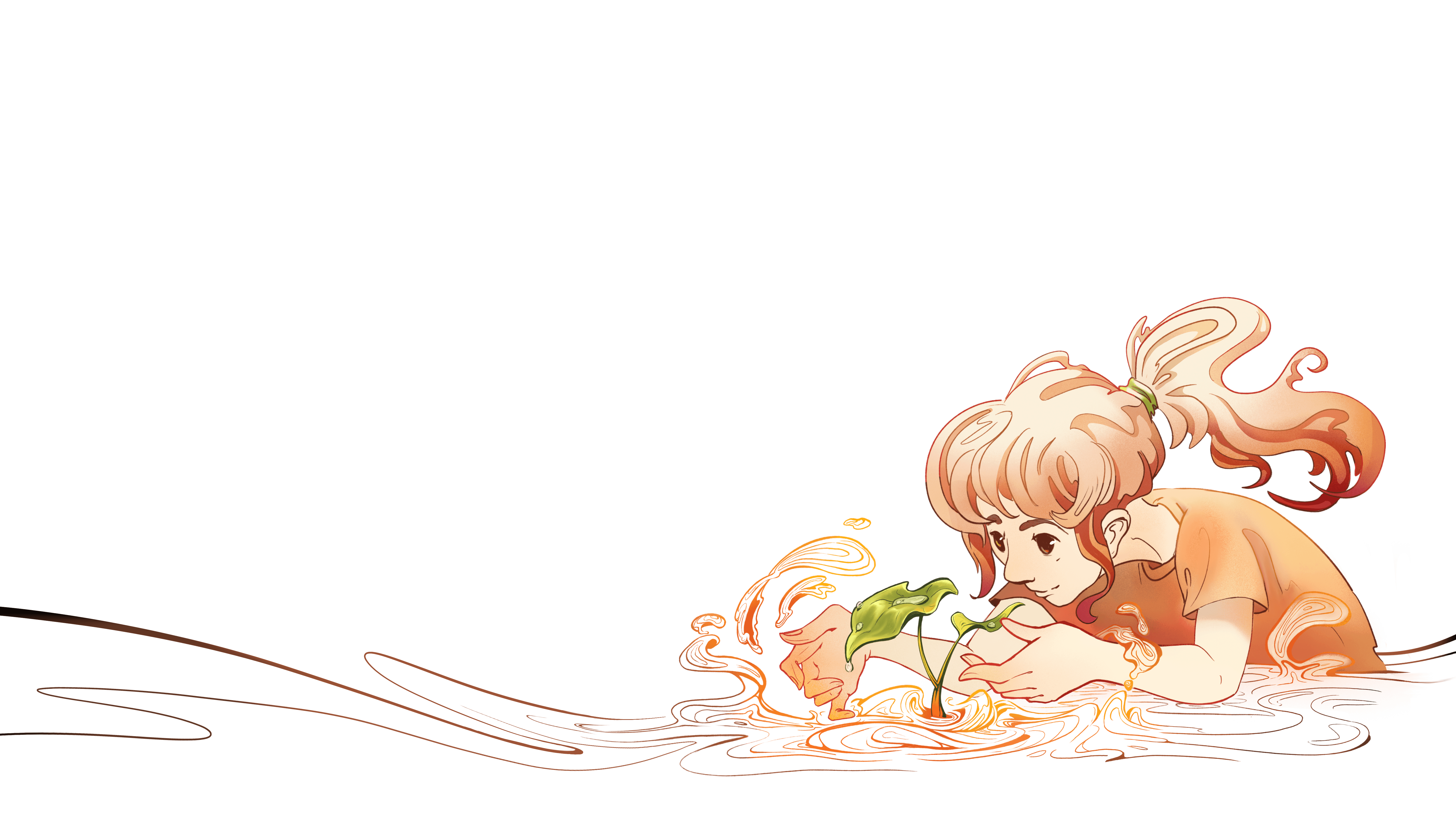 Junge Frau, die sich um eine wachsende junge Pflanze kümmert und ihre Hände danach behutsam ausstreckt