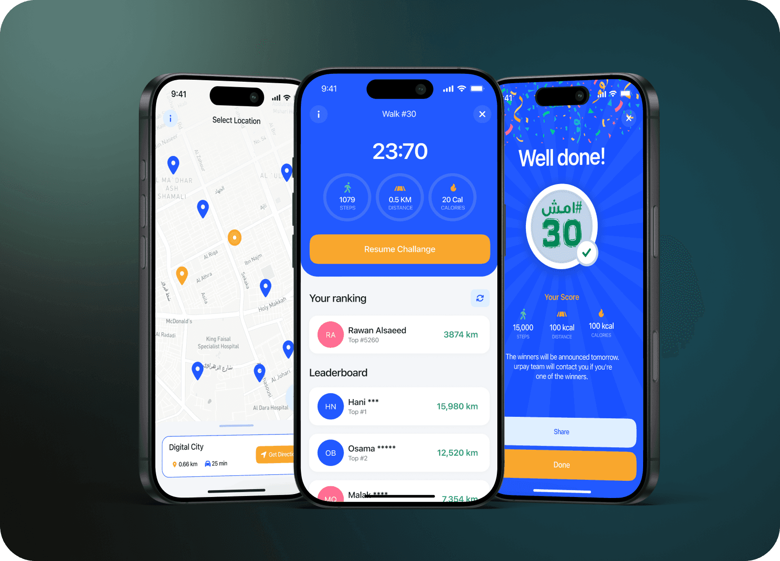 Three mobile phones displaying a banking app