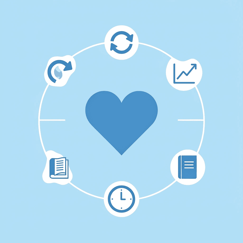 Central hub showing interconnected elements of successful weight loss treatment: medical oversight, monitoring, lifestyle support, and consistent care