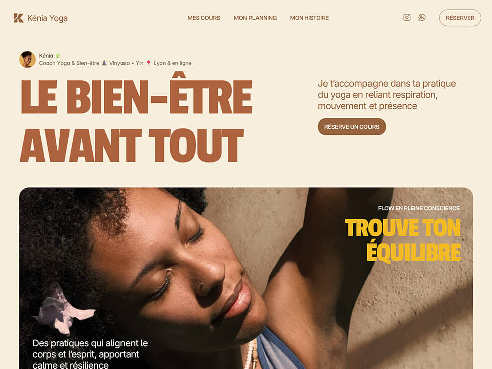 Capture d'écran du site Kénia Yoga