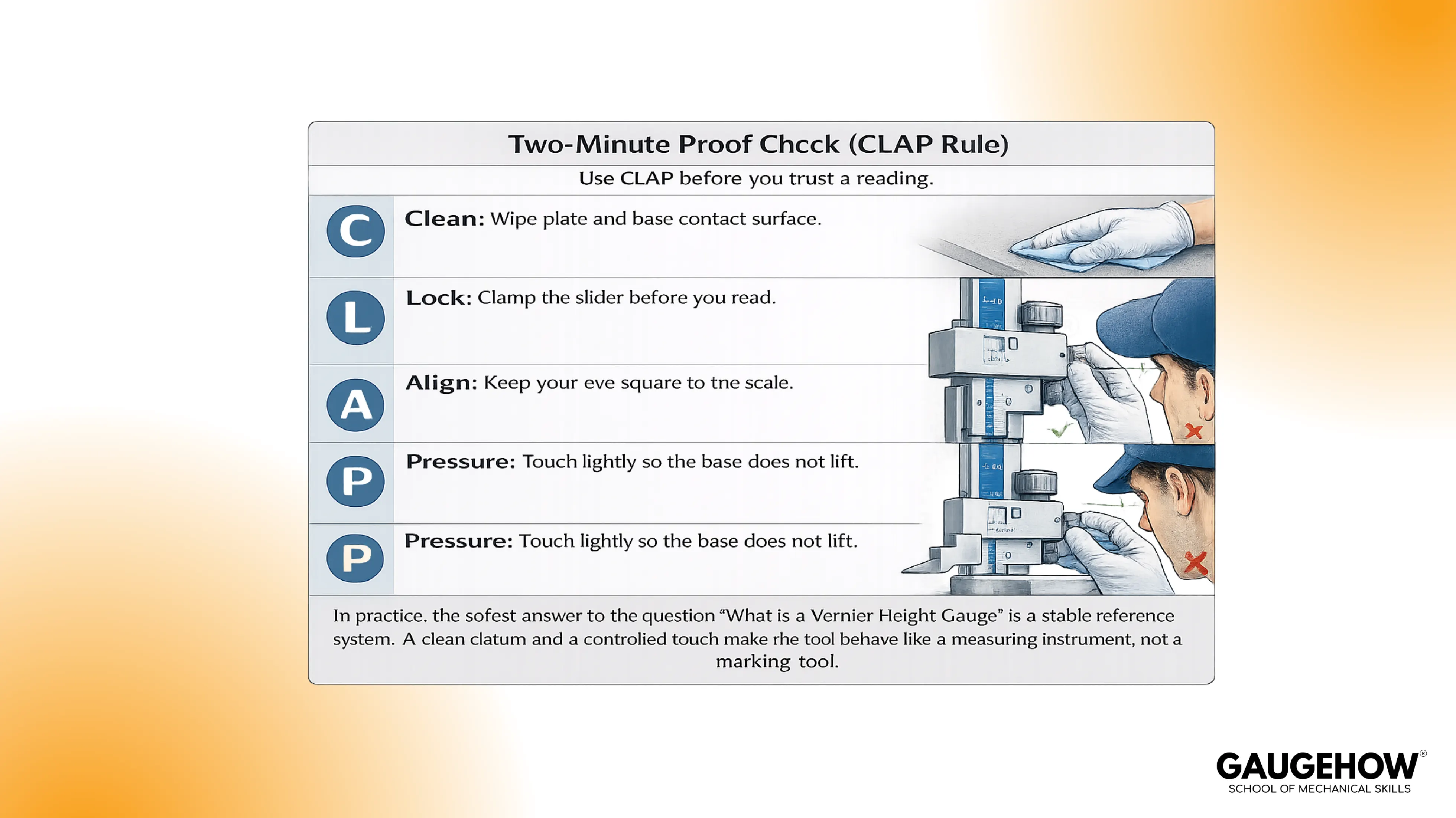 Vernier height gauge CLAP proof check