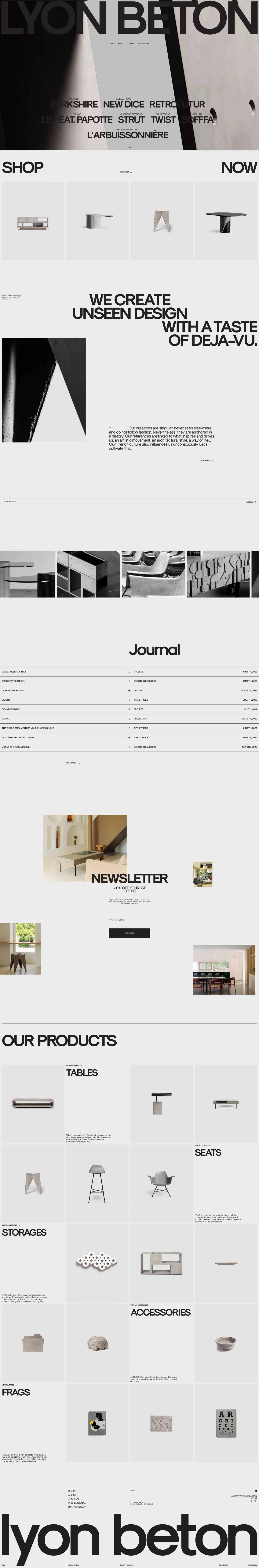 Lyon béton concrete furniture and access ecommerce page screenshot showcasing Design and Furniture & Interiors design