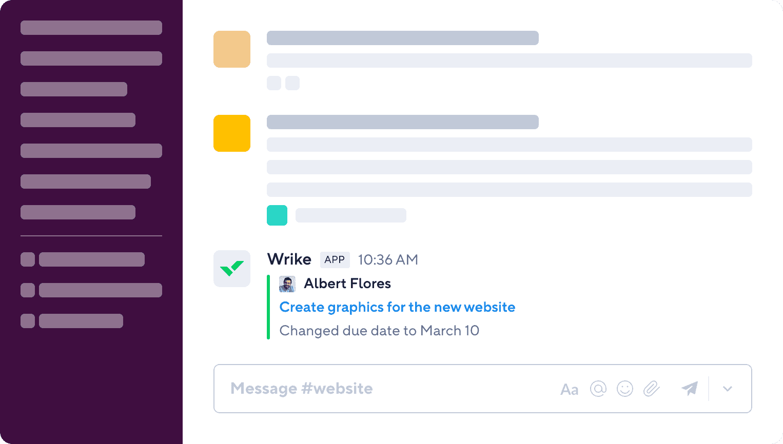 Illustration showing Wrike connected to Slack account