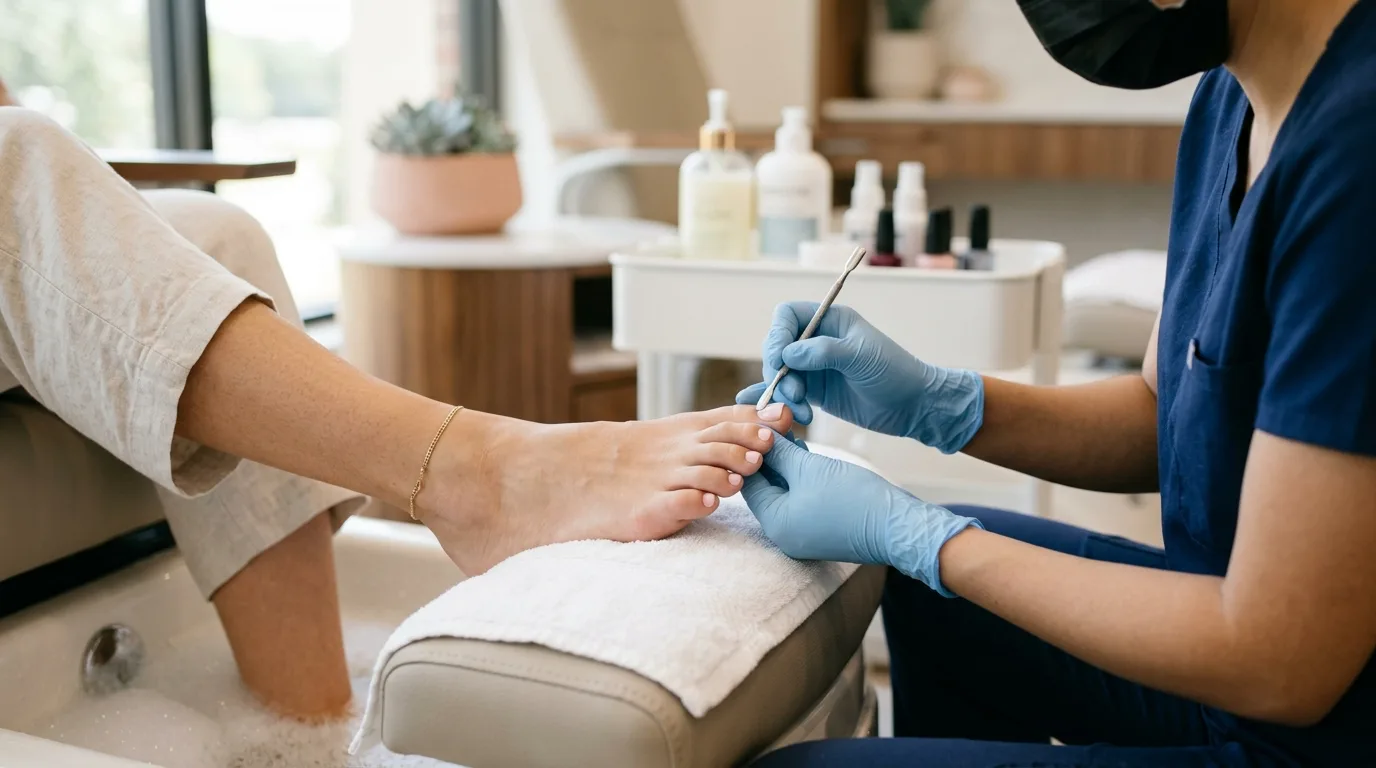 cliente fazendo os pes no salao de pedicure e manicure