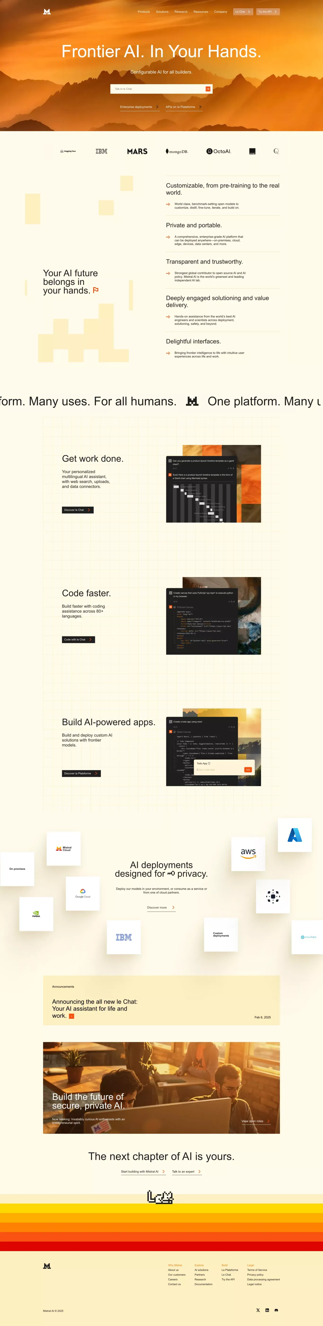 Mistral AI landing page screenshot showcasing AI and Tech design