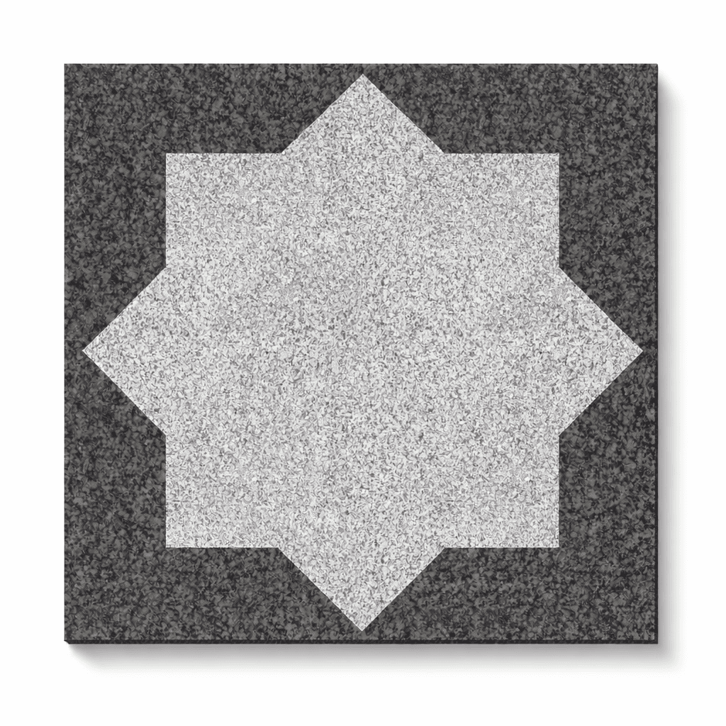 Star stone with symmetrical star-shaped geometric pattern in grey tones