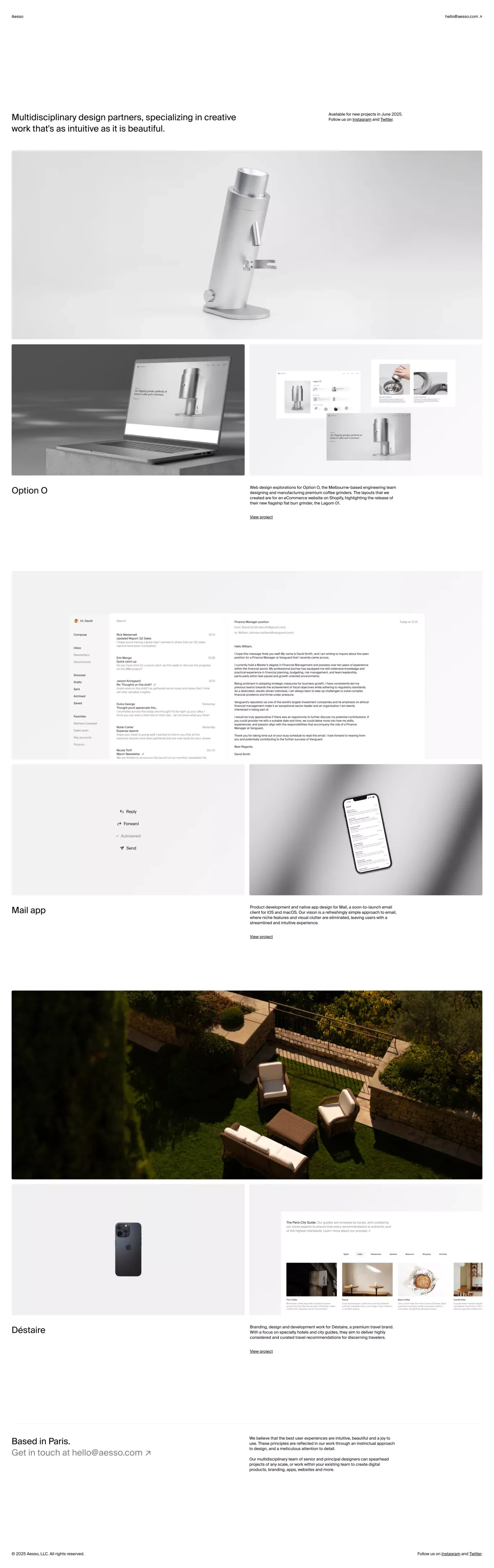 AESSO portfolio page screenshot showcasing Design design
