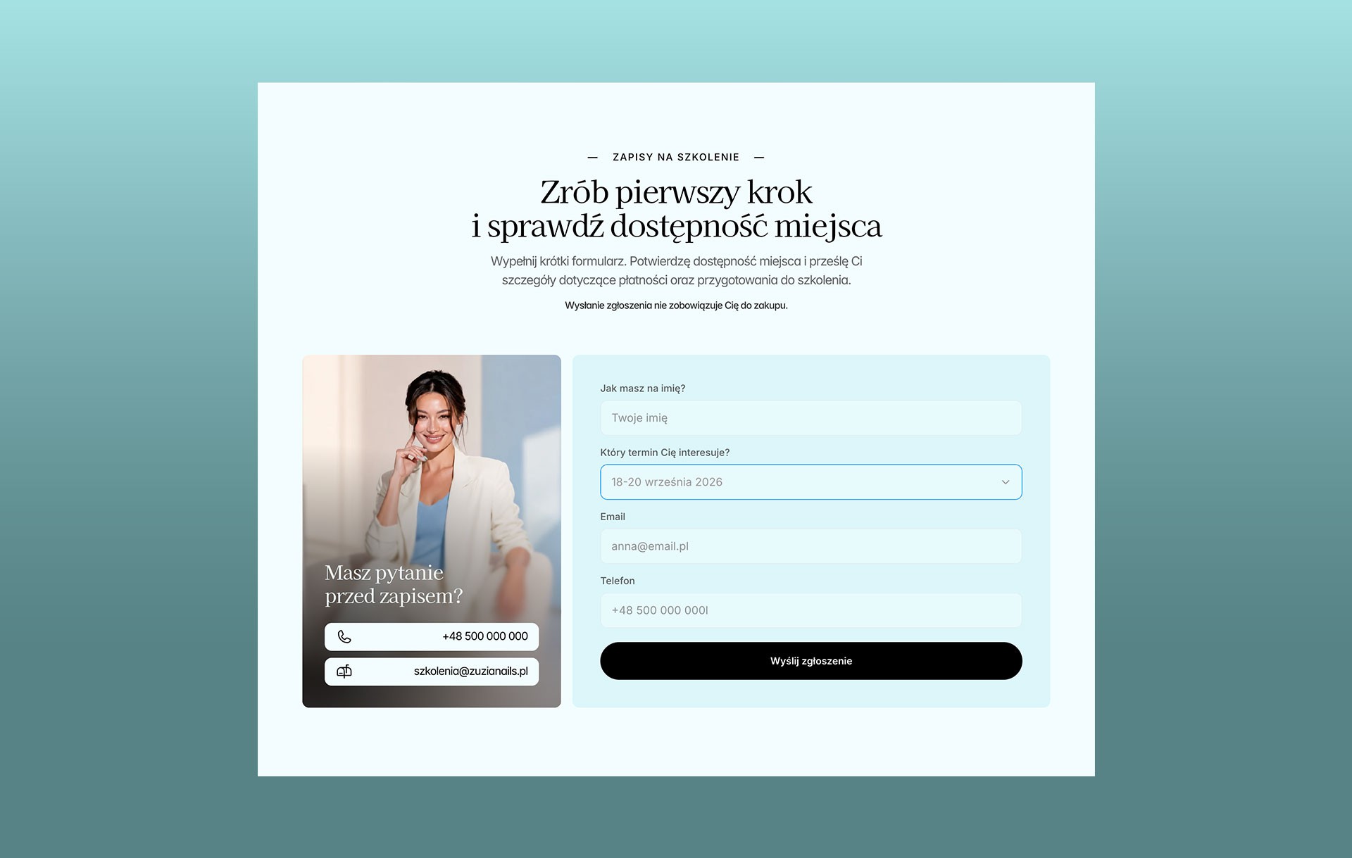 strona internetowa szkolenia formularz