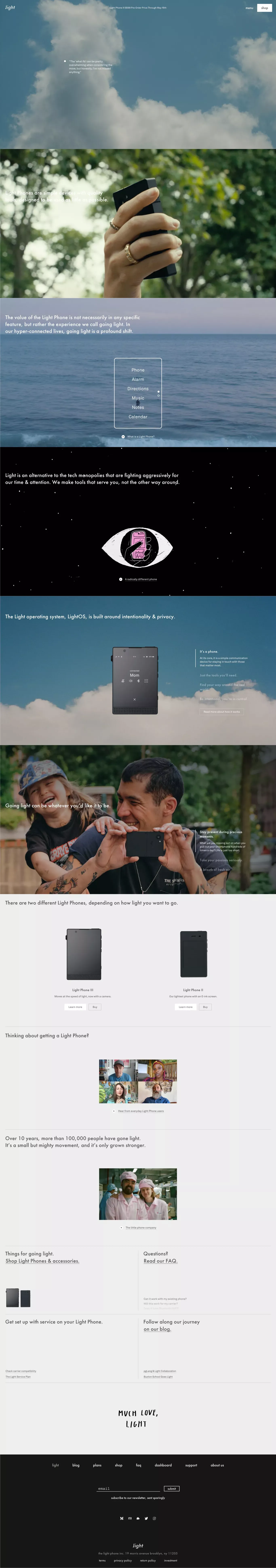 The Light Phone ecommerce page screenshot showcasing Ecommerce and Tech design
