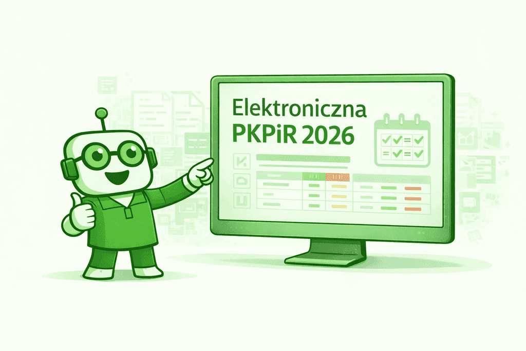 robota księgowego wskazującego ekran z systemem Elektroniczna PKPiR 2026