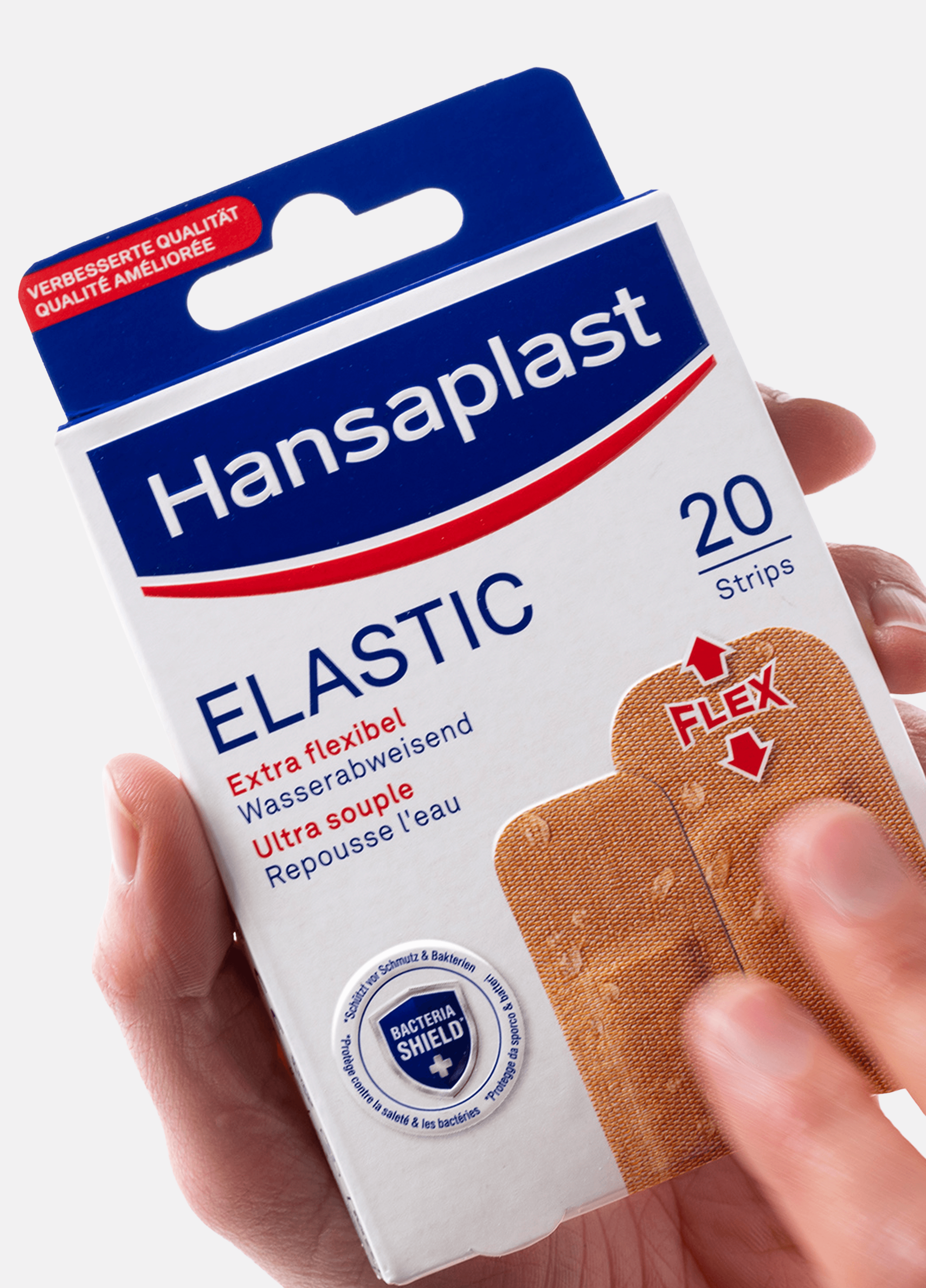 Markenrelaunch Hansaplast – neues Verpackungsdesign mit realistischer Pflasterdarstellung von Design for Human Nature in Hamburg.