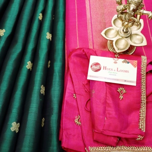 Bottle Green and Pink Kanchivaram Silk Saree