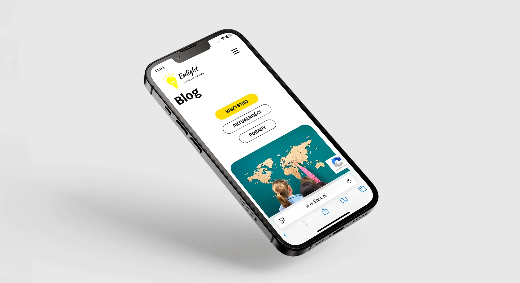 Strona internetowa Enlight — podstrona Blog na telefonie