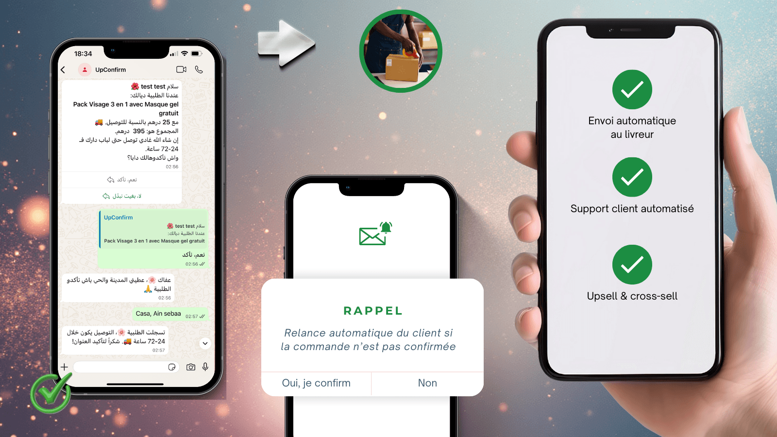 Plateforme UpConfirm de confirmation automatique des commandes COD par WhatsApp avec tableau de bord en temps réel