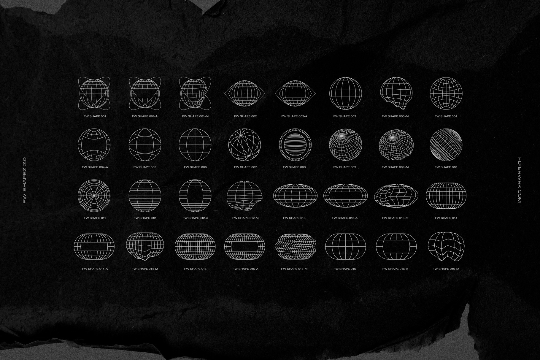 Retro Futuristic Shapes vector collection showing wireframe spheres and globe grid shapes