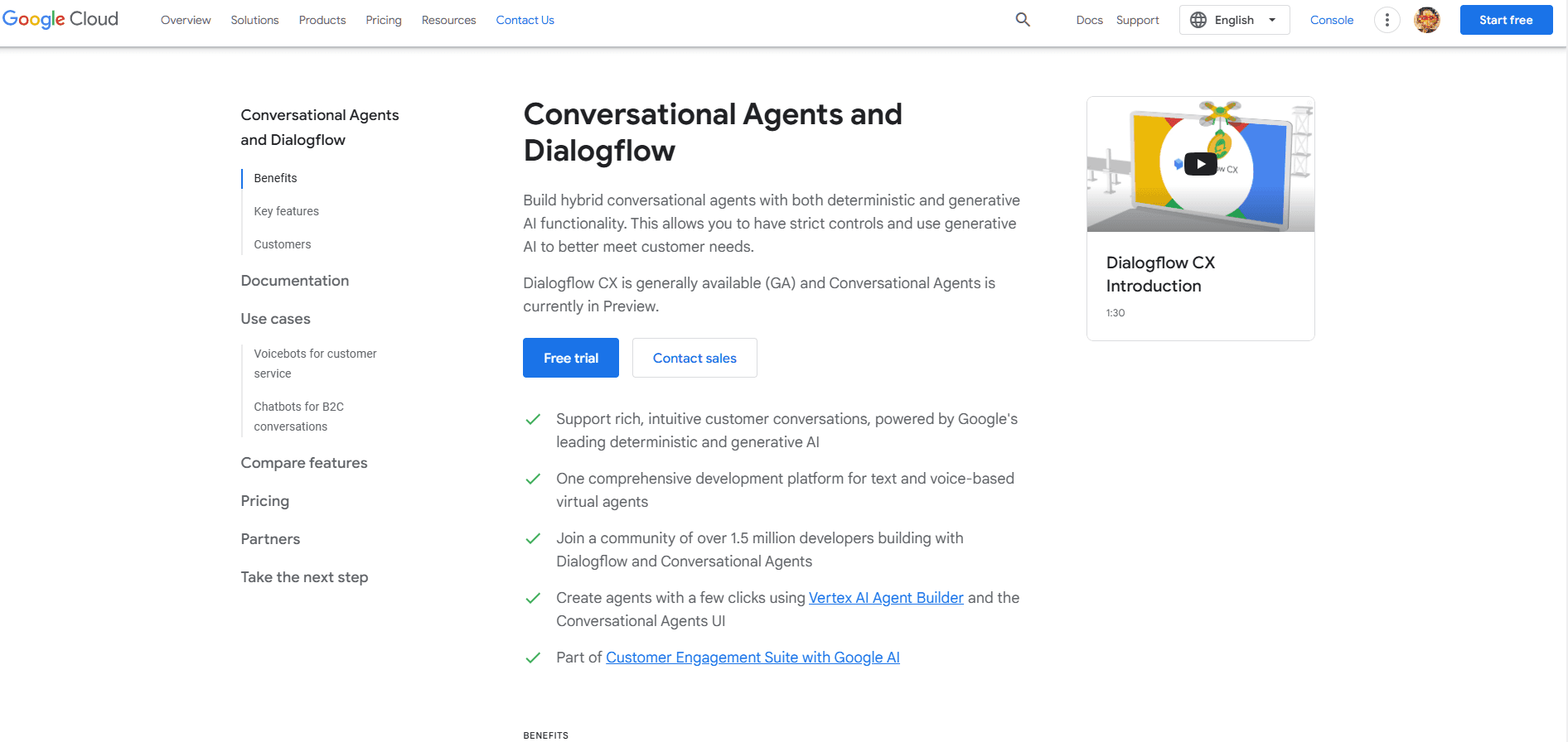 Dialogflow home page