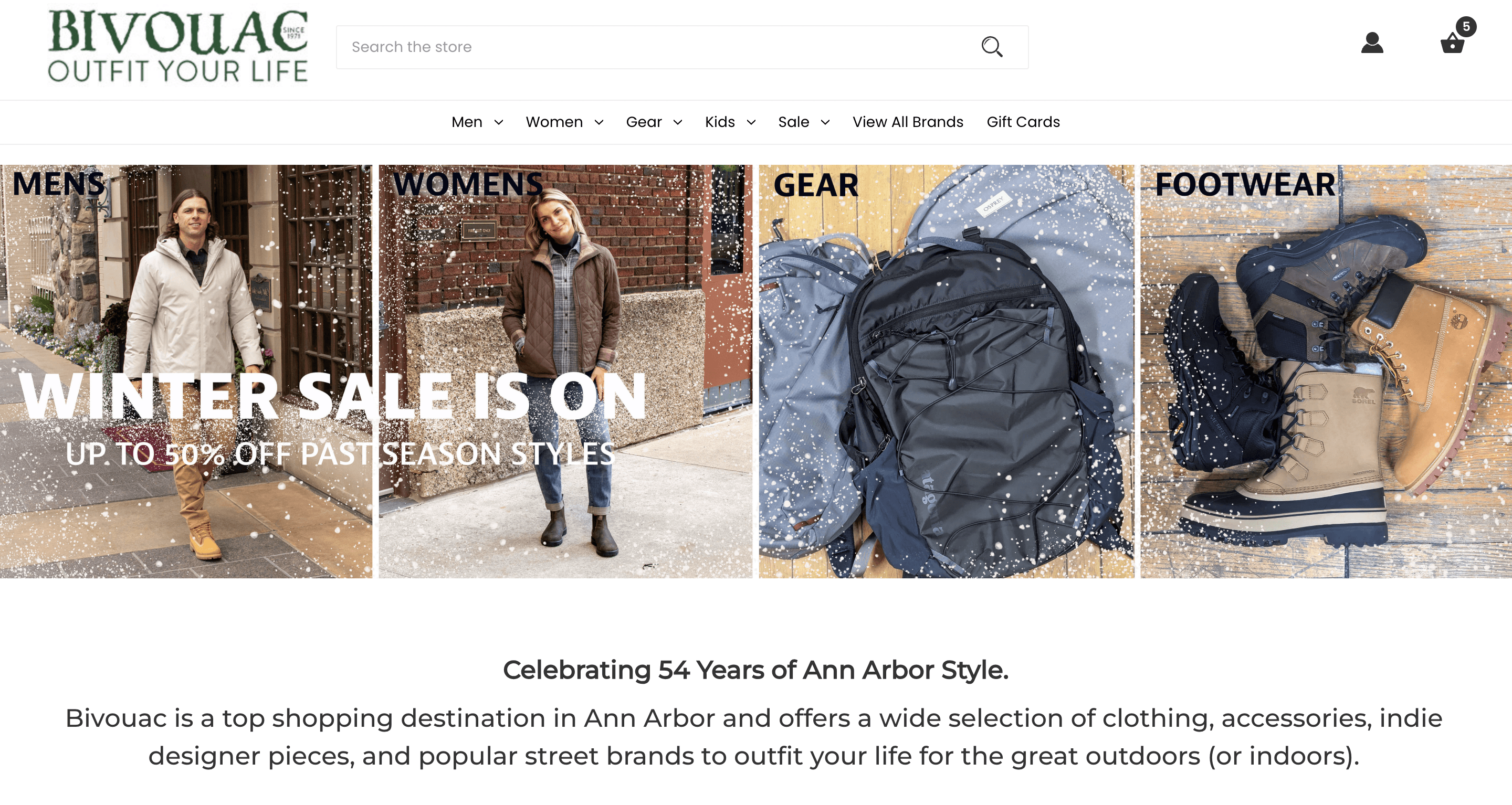 Banner promoting Bivouac's winter sale