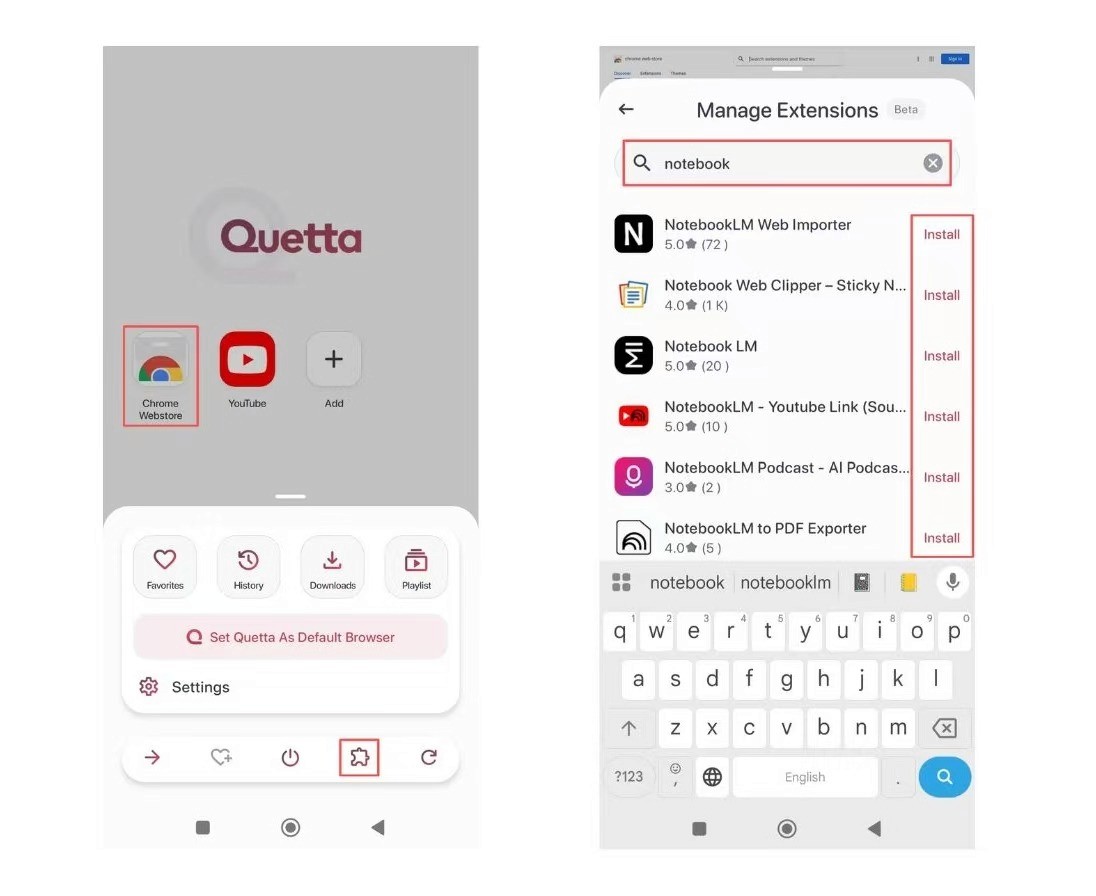 Ways to install extensions on mobile