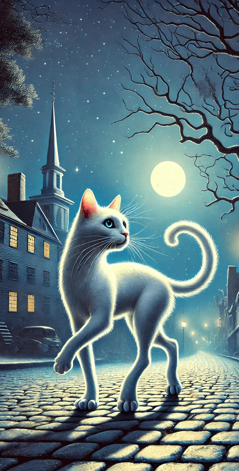 Louie the cat in the Charlestown moonlight.