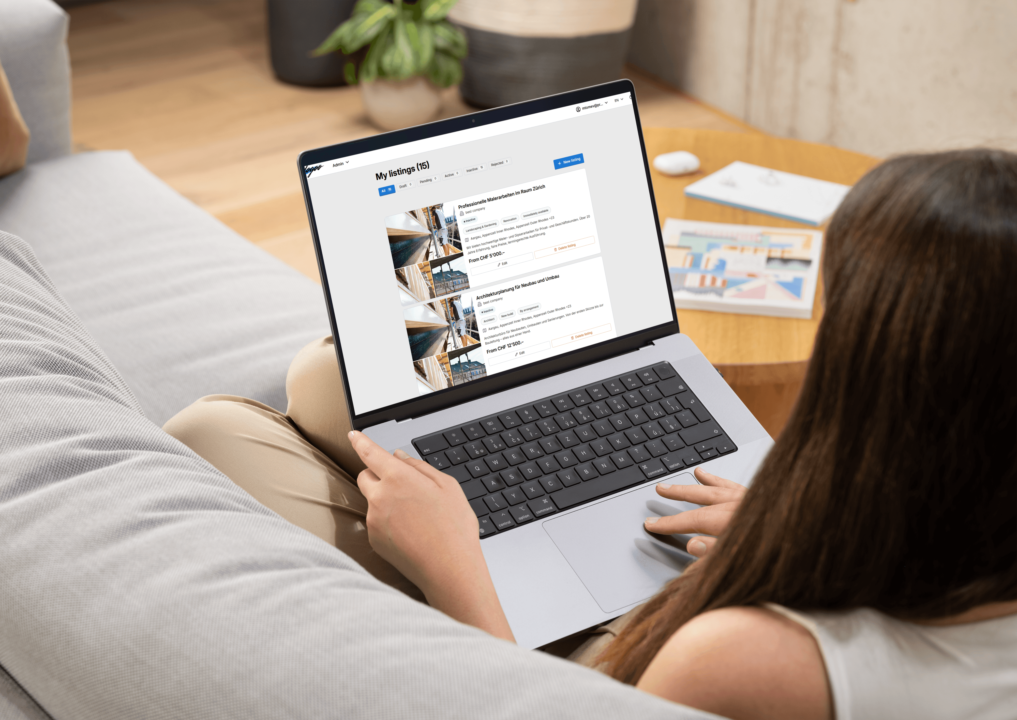 My listings page on logoo