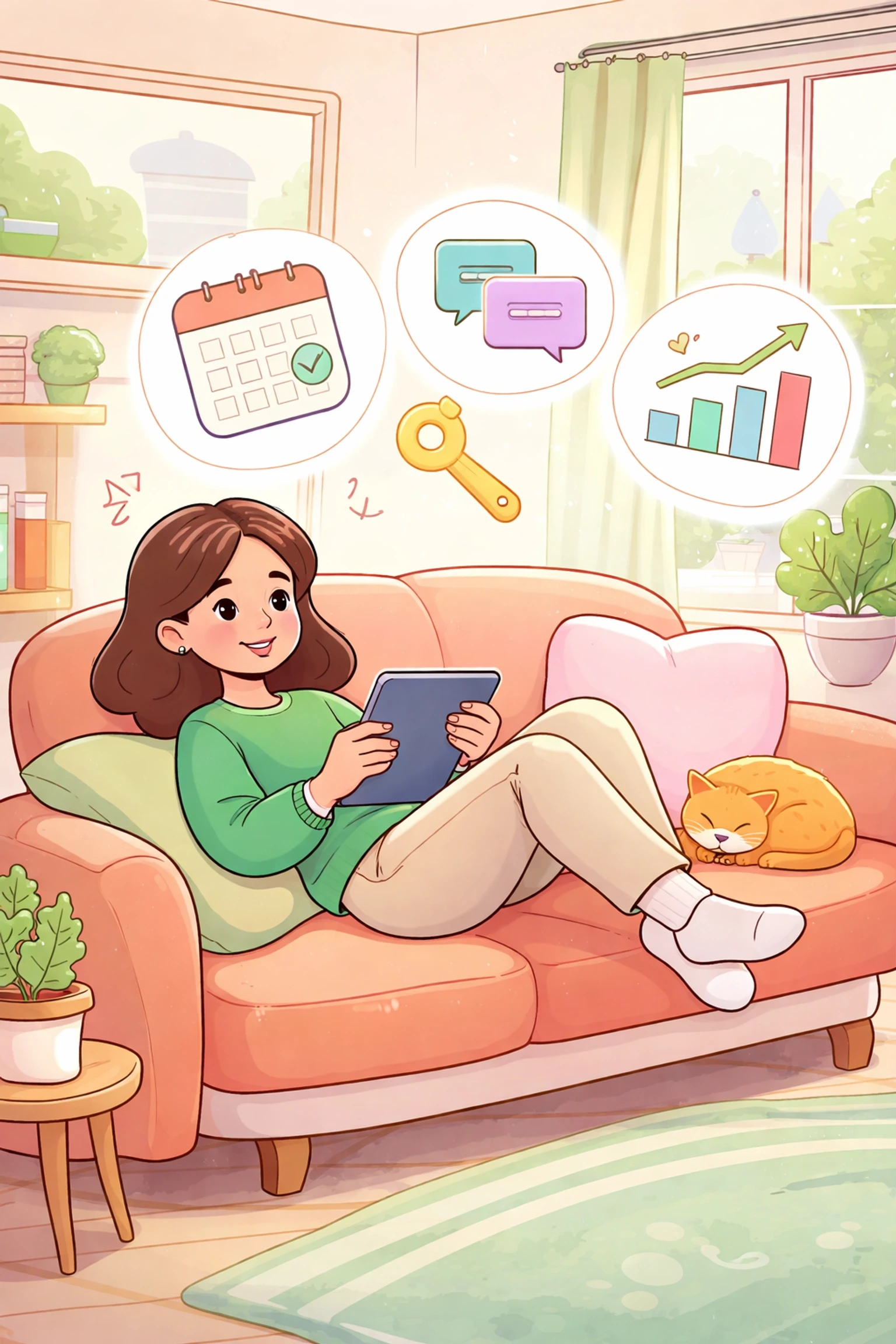 Vlasnik apartmana opušteno prati automatizovano upravljanje nekretninom na tabletu