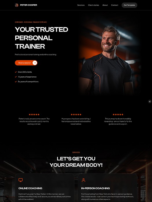 Empower — personal trainer website template with modern fitness website design
