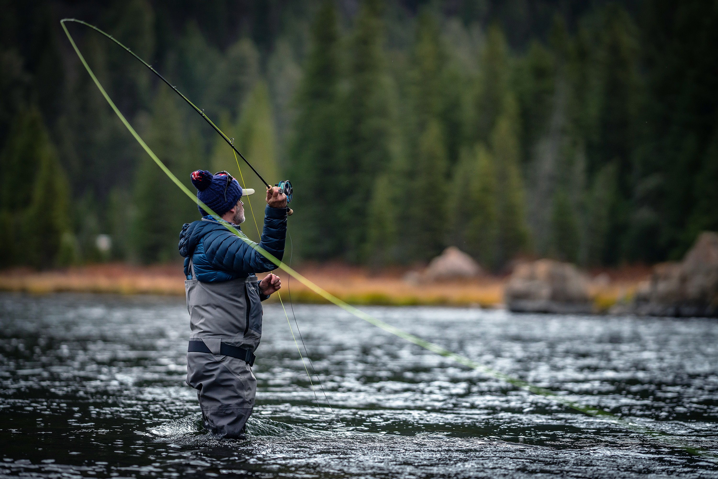 Two handed casting with taylor fly fishing rod and reel