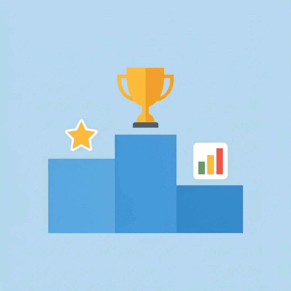 Podium showing three ranked design types: Photo Prints, Personalized Names, and Humorous Slogans