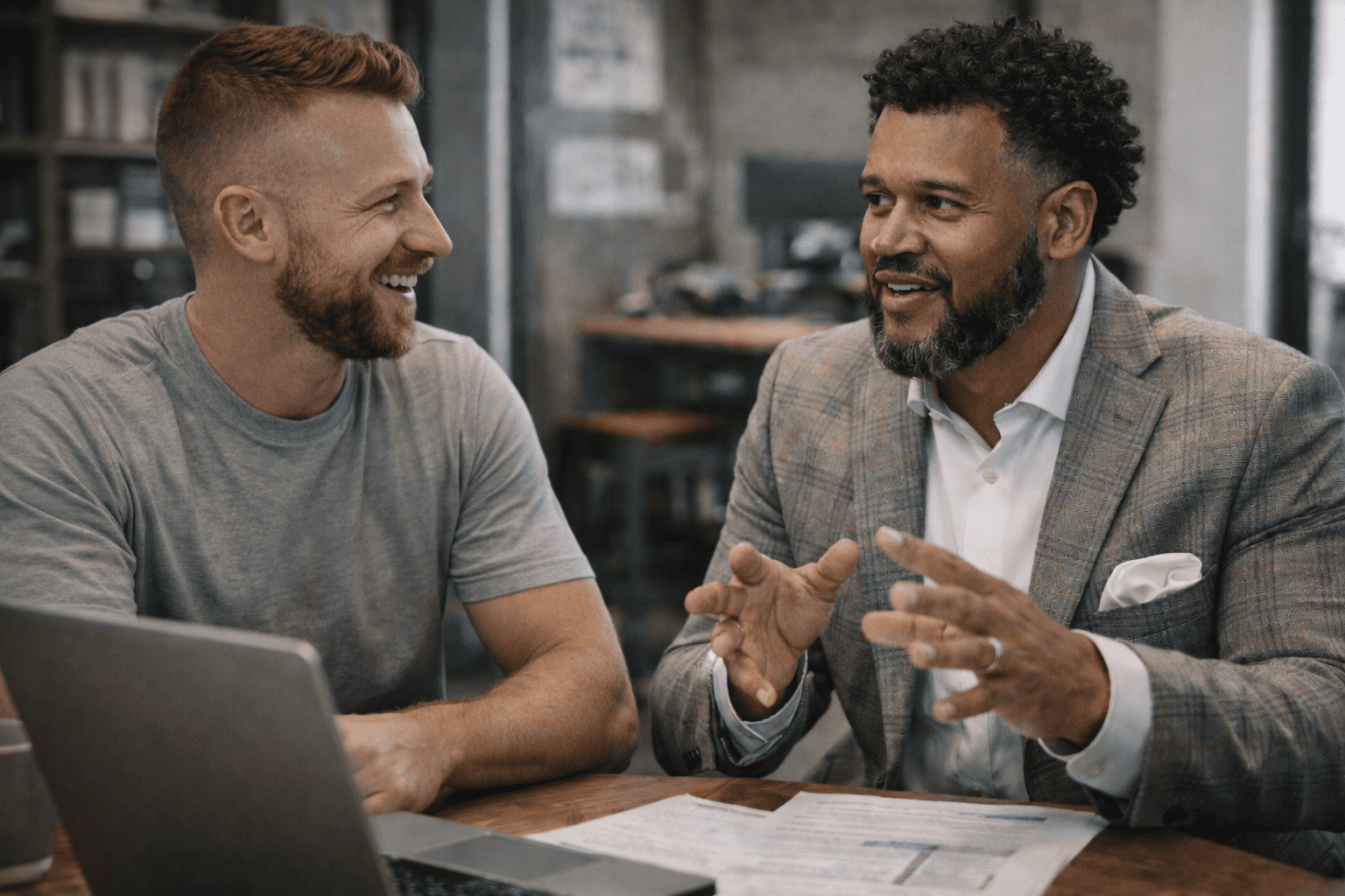 person sitting in a chair in front of a man