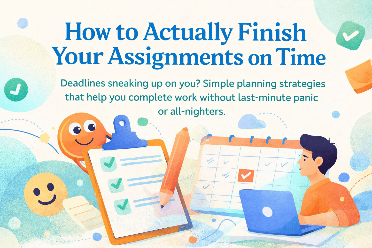 How to Actually Finish Your Assignments on Time with a student using a planner and checklist to meet deadlines.