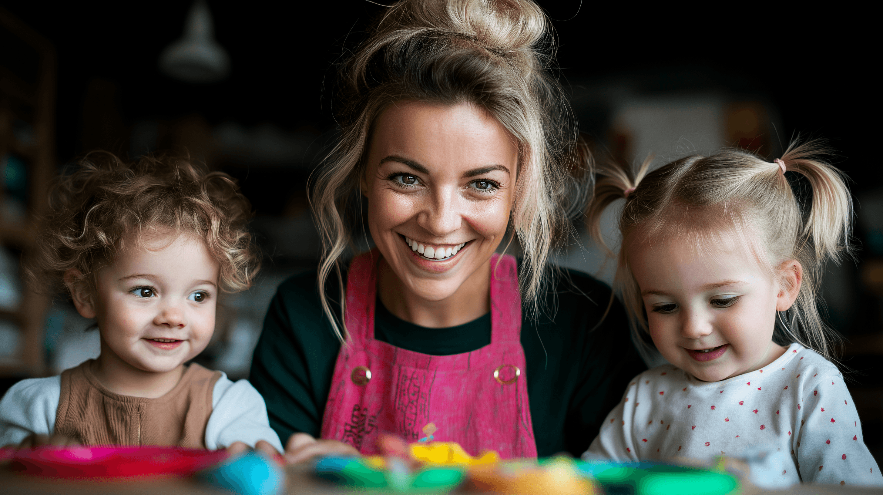 A busy yet calm household scene in Dallas featuring a nanny personal assistant planning meals and organizing activities, reflecting efficiency and gentle care.