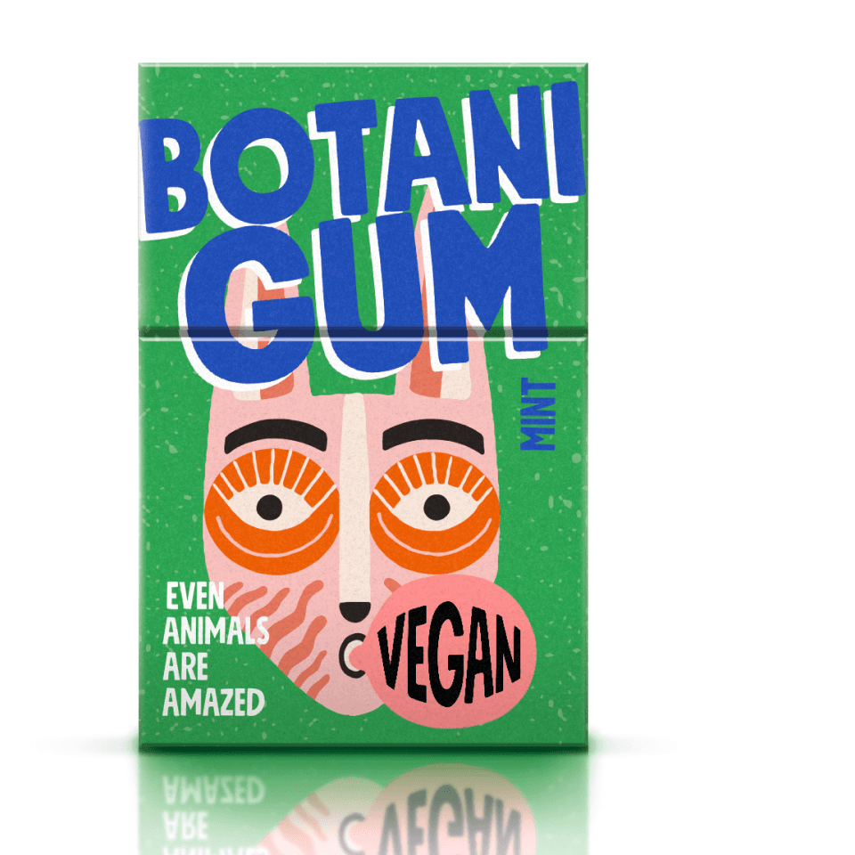 otani Gum Detail – bunte vegane Kaugummi-Verpackung mit Tier-Illustrationen