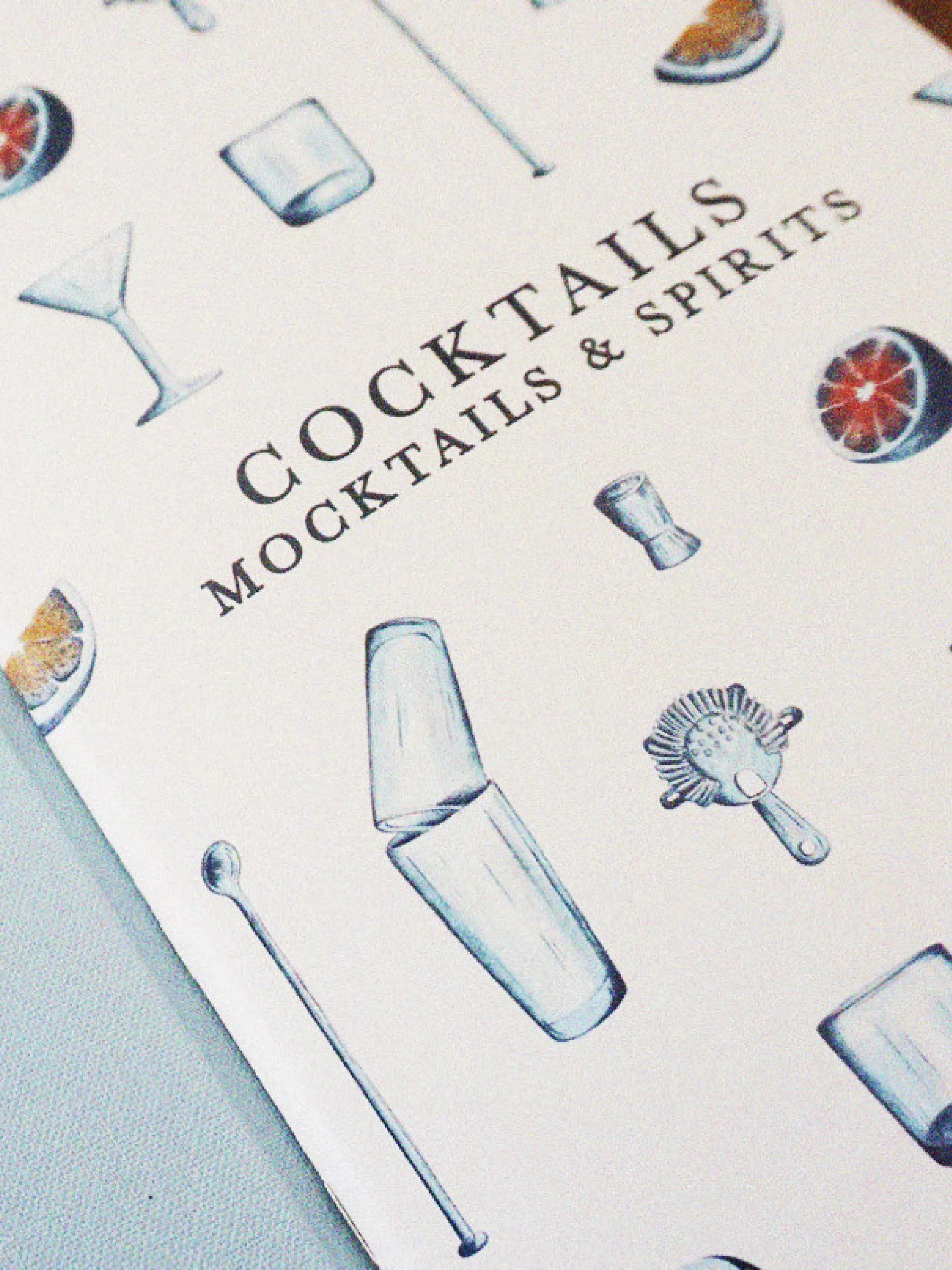 Small Bar menu cover detail with hand-drawn bar tool illustrations