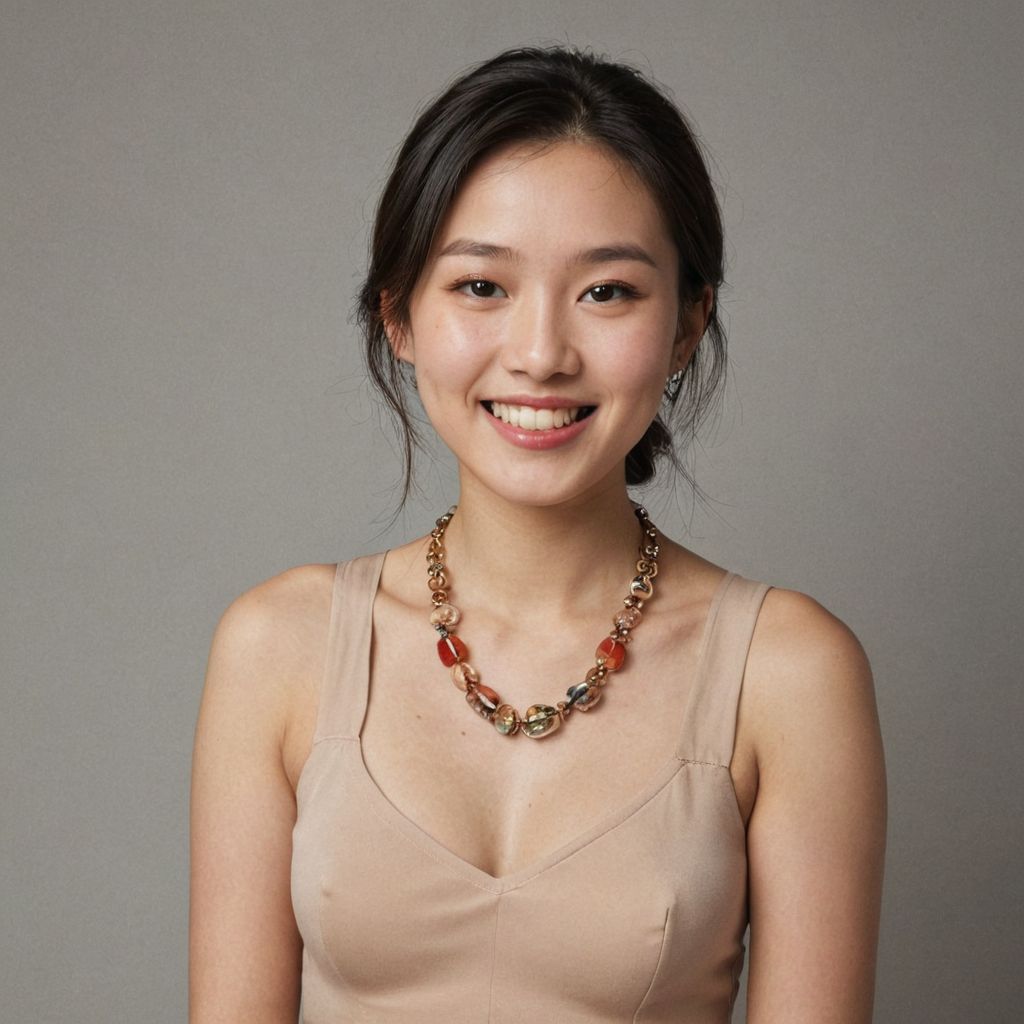 Chinese AI model wearing a necklace, jewelry photo made with Caspa AI
