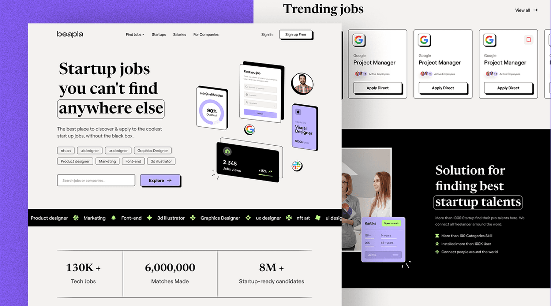 Exemple de portfolio montrant une landing page pour un entrepreneur