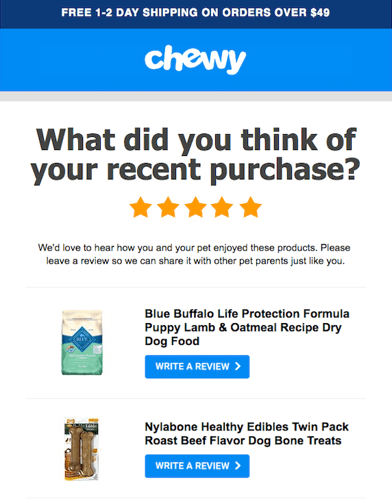 how to ask for reviews - trigger email example
