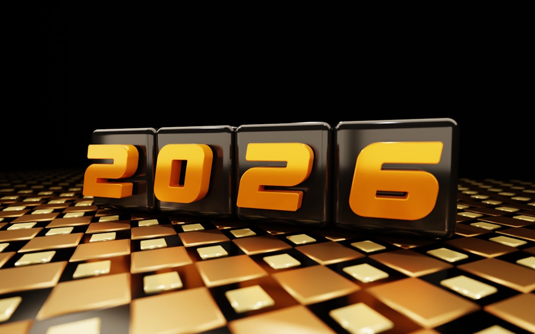 The year 2026 displayed in metallic blocks.